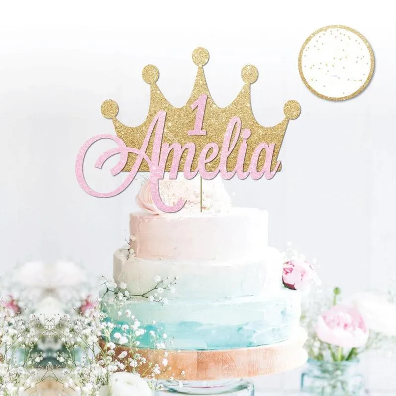 

Custom Crown cake topper glitter personalised Crown Princess any name Any age Party Decorations food toothpicks Party Decoration