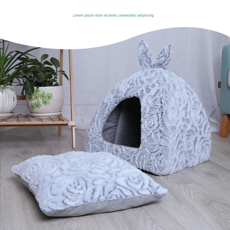 Brand New Cat Warm Cave Lovely Bow Design Puppy Winter Bed House Kennel Fleece Cats House for cat Soft Nest For Small Medium Pet