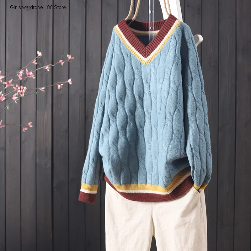 

Literature and art versatile loose women's wear college Pullover Sweater autumn and winter new knitwear long sleeve top