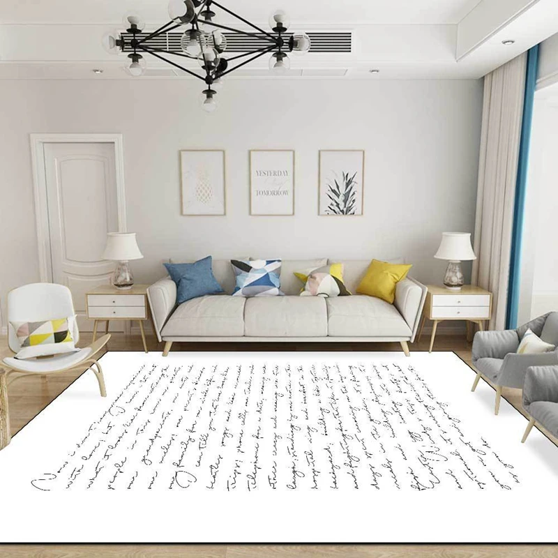 

Art Pen Writing Imitation Cashmere Carpets Living Room Bedroom Bedside Non-Slip Floor Mat Nordic Minimalist Literature Area Rugs