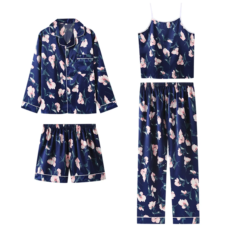

Warmth 7 Pieces Womens Silk Satin Pajamas Sets Pyjamas For Woman Spring Summer Sleepwear Homewear
