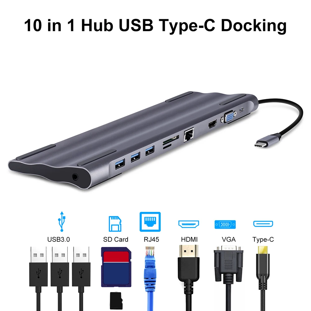 Type C usb-хаб 3 0 10 в 1 мульти USB док-станция для HDMI 4K VGA адаптер RJ45 Lan Ethernet TF SD Reader USB-C c Macbook