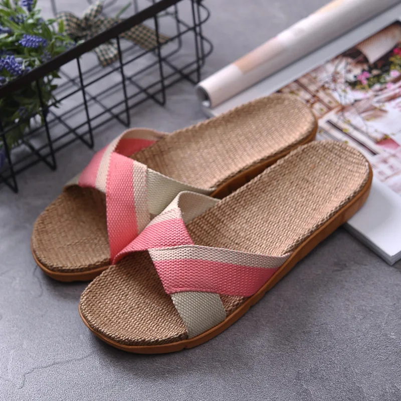 Сланцы Suihyung тапочки льняные для мужчин и женщин плоская подошва Нескользящие