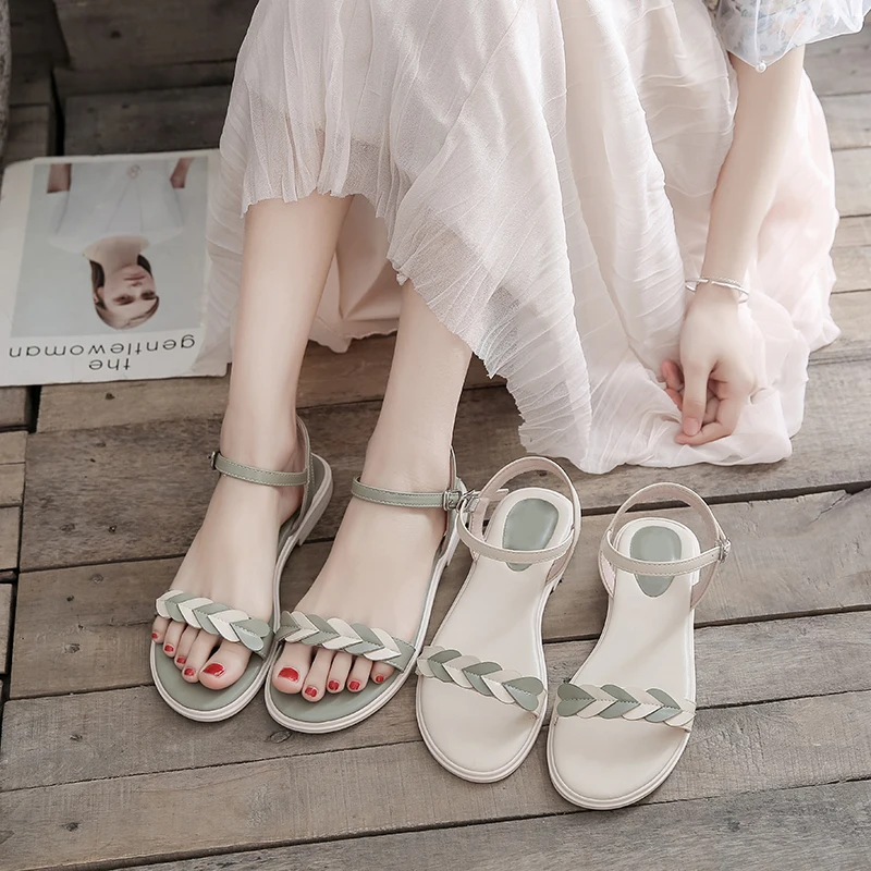 

Roman Sandals Black Shoes for Women Summer Heels All-Match Gladiator Beige Flat Girls Fashion Comfort Clear 2021 Low Basic Rome