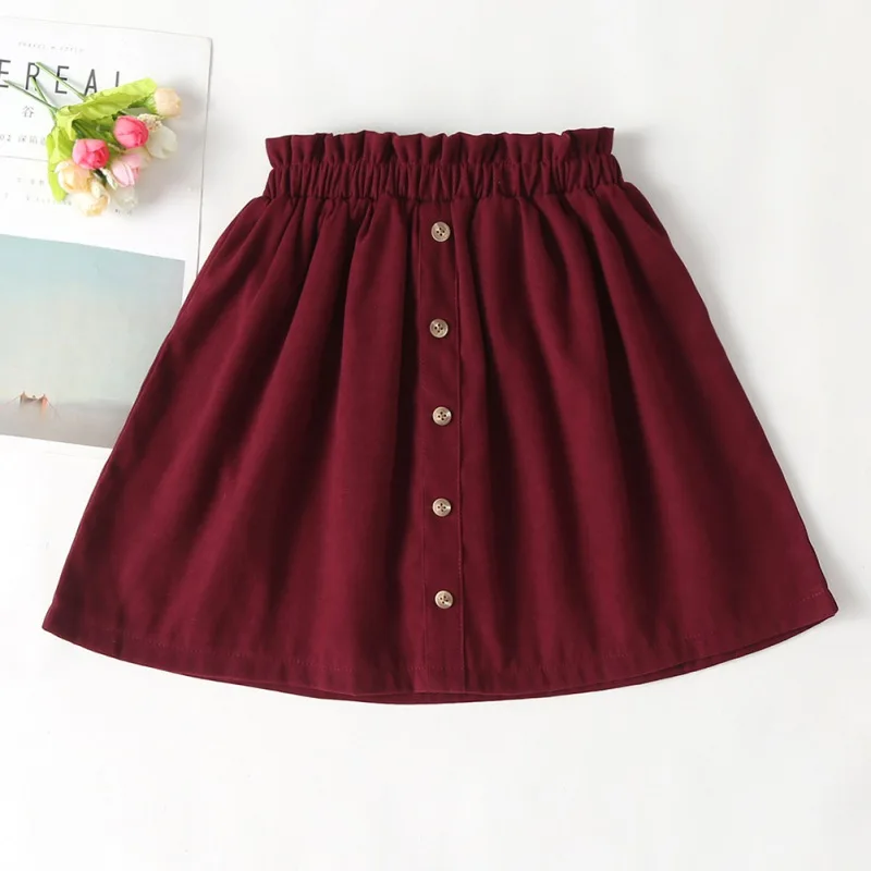 Новинка 2020 года модная Однотонная юбка для маленьких девочек на пуговицах
