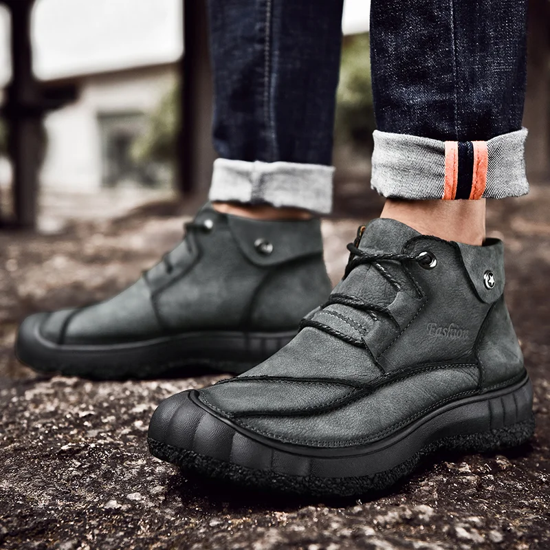 Новинка Мужская обувь Повседневные уличные ботинки из натуральной кожи зимняя