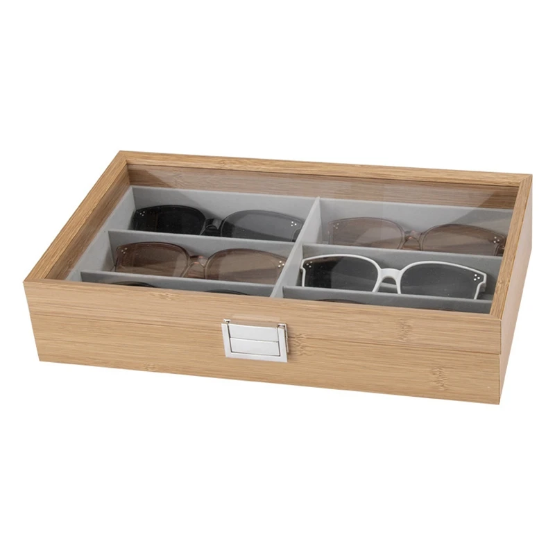 

Wood 6-Grid Eye Glasses Case Eyewear Sunglasses Display Storage Box Holder Organizer Eyeglasses Display Organizer