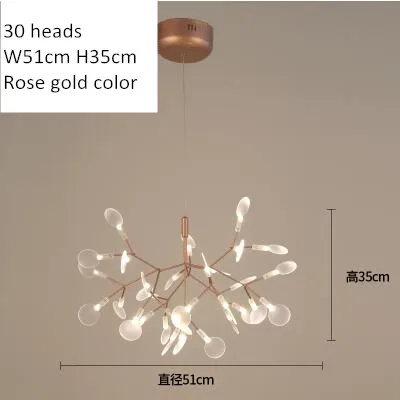 30 lights Rose Gold Art Decorate Tree Branch Led Pendant Light Acrylic Leaf Hanging Lamp Lustre For Living Room Art Decor Pendant Lamp 110V/220V - Цвет корпуса: 30 lights Rose Gold
