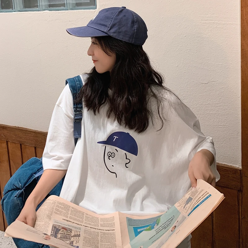 

Японская Модная брендовая Винтажная футболка с коротким рукавом, женская летняя свободная корейская мода в стиле Харадзюку, шикарный Гонко...