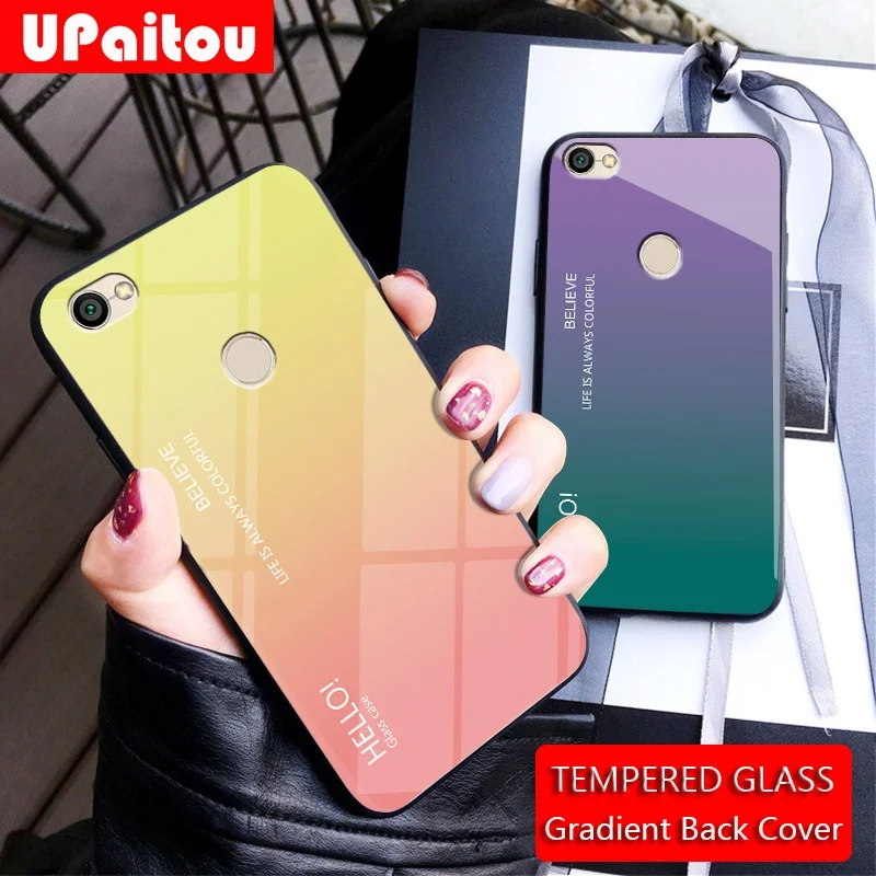 UPaitou Tempered Glass Case for Xiaomi Redmi Note 5A Prime Y1 Lite Soft TPU Edge Luxury Gradient Back Cover |