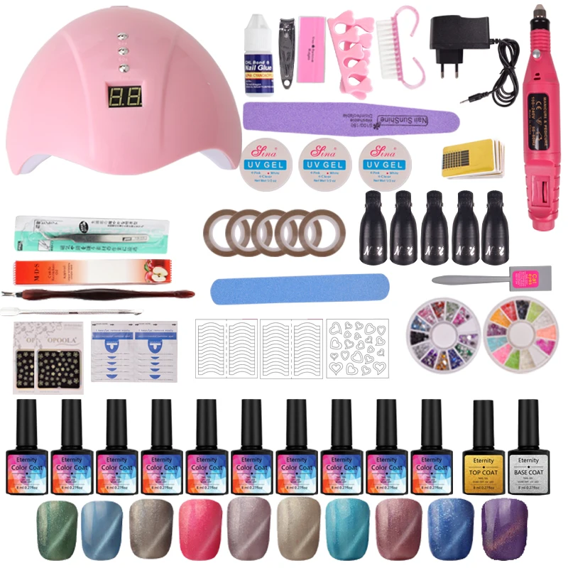 36 Вт УФ светодиодный набор для маникюра 10 цветов Гель-лак ногтей верхней основы