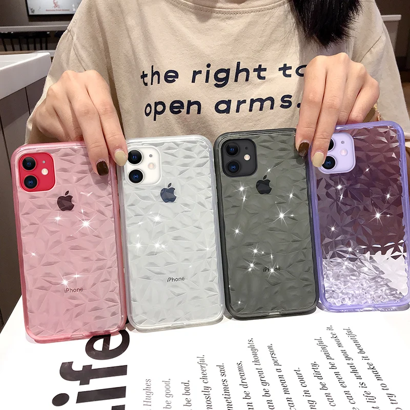 

Luxury Crystal Transparent Diamond Texture Case for iPhone 11 Pro XS MAX XR X 8 7 6 6S Plus TPU Soft Silicone Rhombus Phone Case