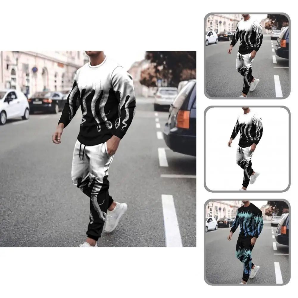 

Men Tracksuit Set Stylish 2 Pieces Men Sweatshirt Pants Set Ankle Banded Slim Fit Sports Suit