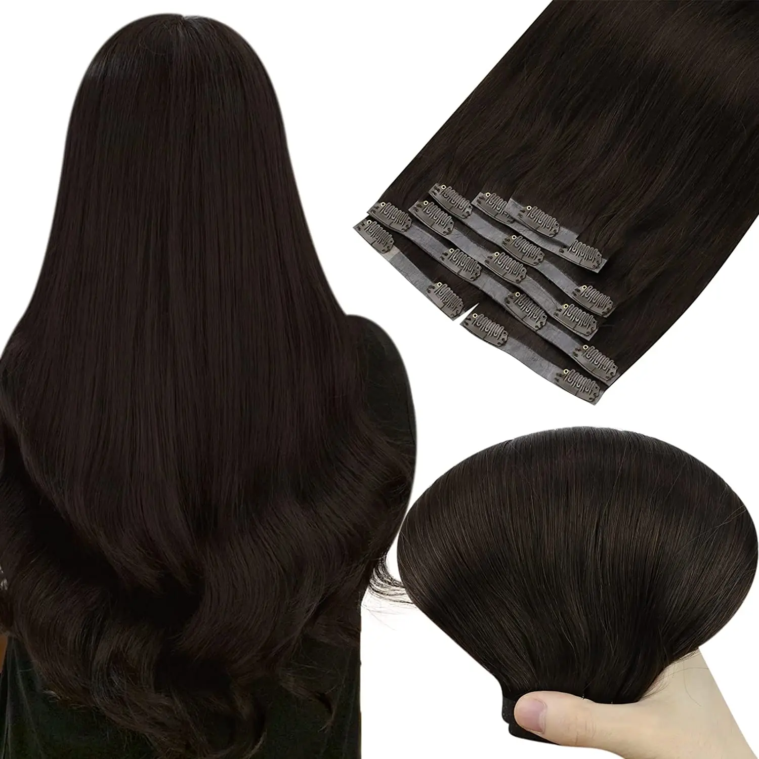 Vesunny Seamless Pu Clip in Human Hair Extensions 18Inch Hair Straight Machine Remy Brazilian 120G Skin Weft 7pc/Set