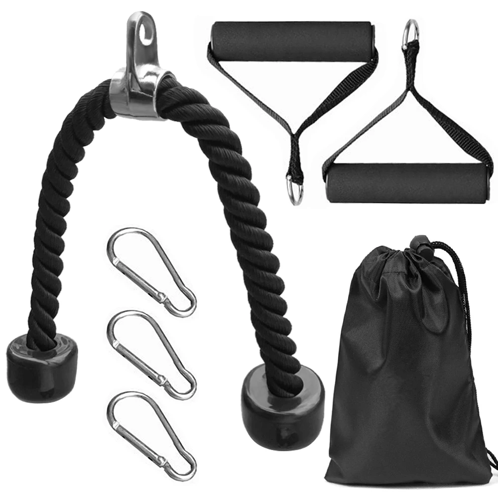 

7pcs Training Pull Down Rope Exercise Handles Carabiner Clips Set 27IN Triceps Push Down Rope with Carry Bag for Gym Home