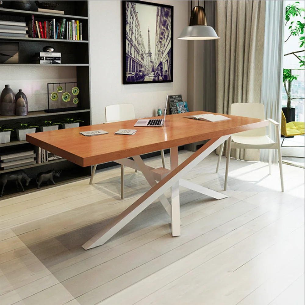 Nordic solid wood office conference table simple long work computer wrought iron skeleton can be customized |