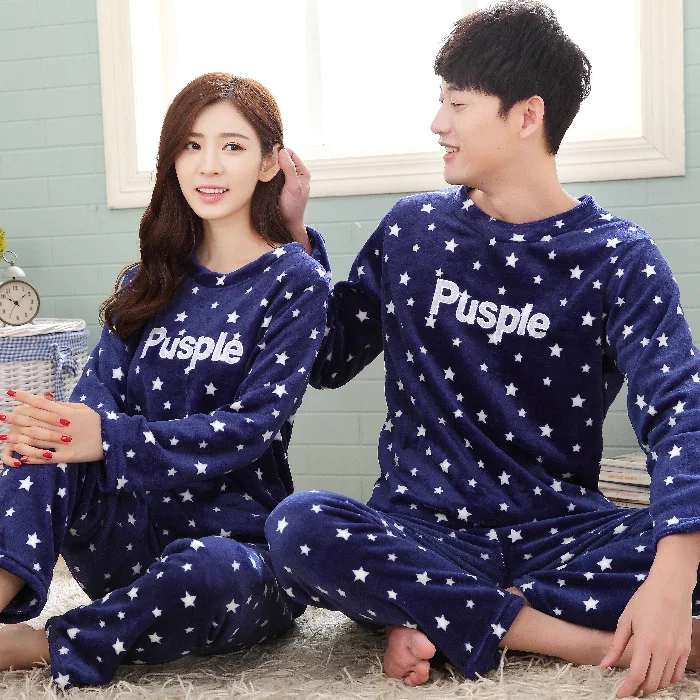 Комплект из двух предметов пижамы для пар фланелевая зимняя Домашняя одежда сна