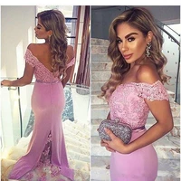 pink cheap bridesmaid dresses under 50 mermaid off the shoulder appliques beaded long wedding party dresses for women