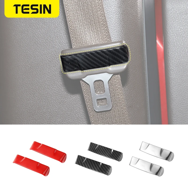

TESIN ABS Car Seat Safety Belt Strip Buckle Cover Trim Decoration Stickers for Ford Mustang 2015+ 2 PCS Car Interior Accessories