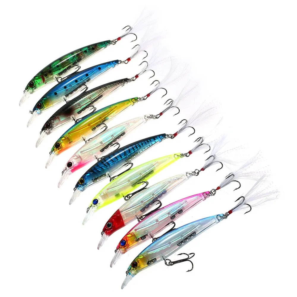 Lixada 10PCS 0.6-1.8m Diving Minnow Fishing Lures 13.6g 110mm Artificial Bait Hard Lure with #4 Feather Hooks | Спорт и развлечения