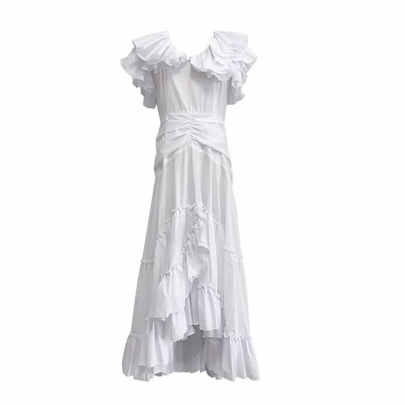 CHICEVER Asymmetrical Women's Dress V Neck Butterfly Sleeve High Waist Slim Korean Solid Female Dresses Fashion New Summer