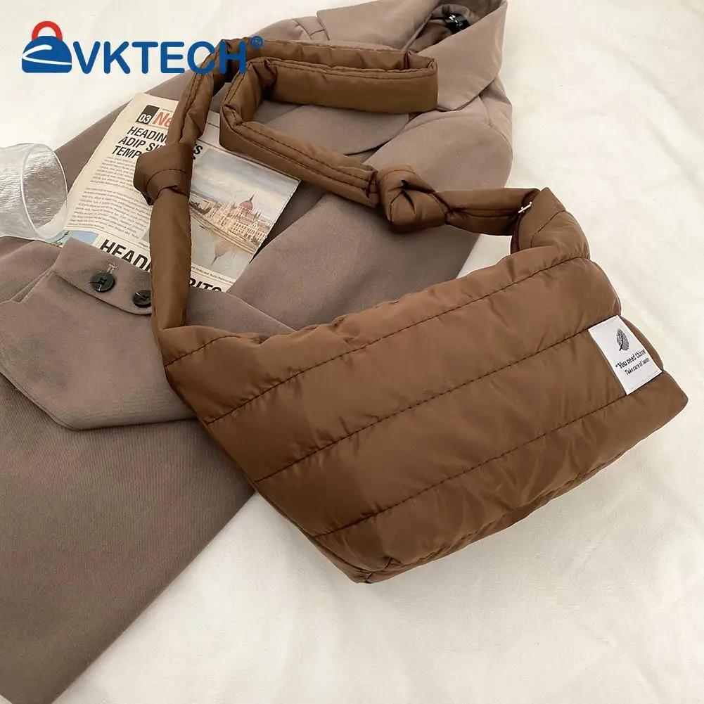 

Women Fashion Cotton Space Padded Nylon Messenger Bag Solid Color Zipper Crossbody BagWinter Warm Tote Bag Large Capacity bag