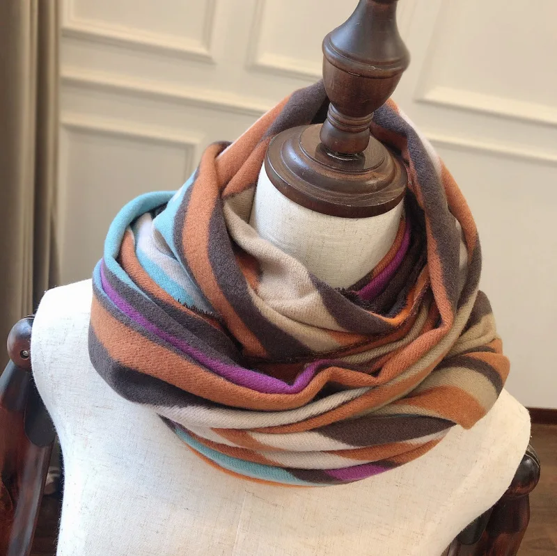 

winter 2019haze blue stripe long cashmere like women's scarf,Casual tassel shawl for women Soft warm women's cashmere like shawl