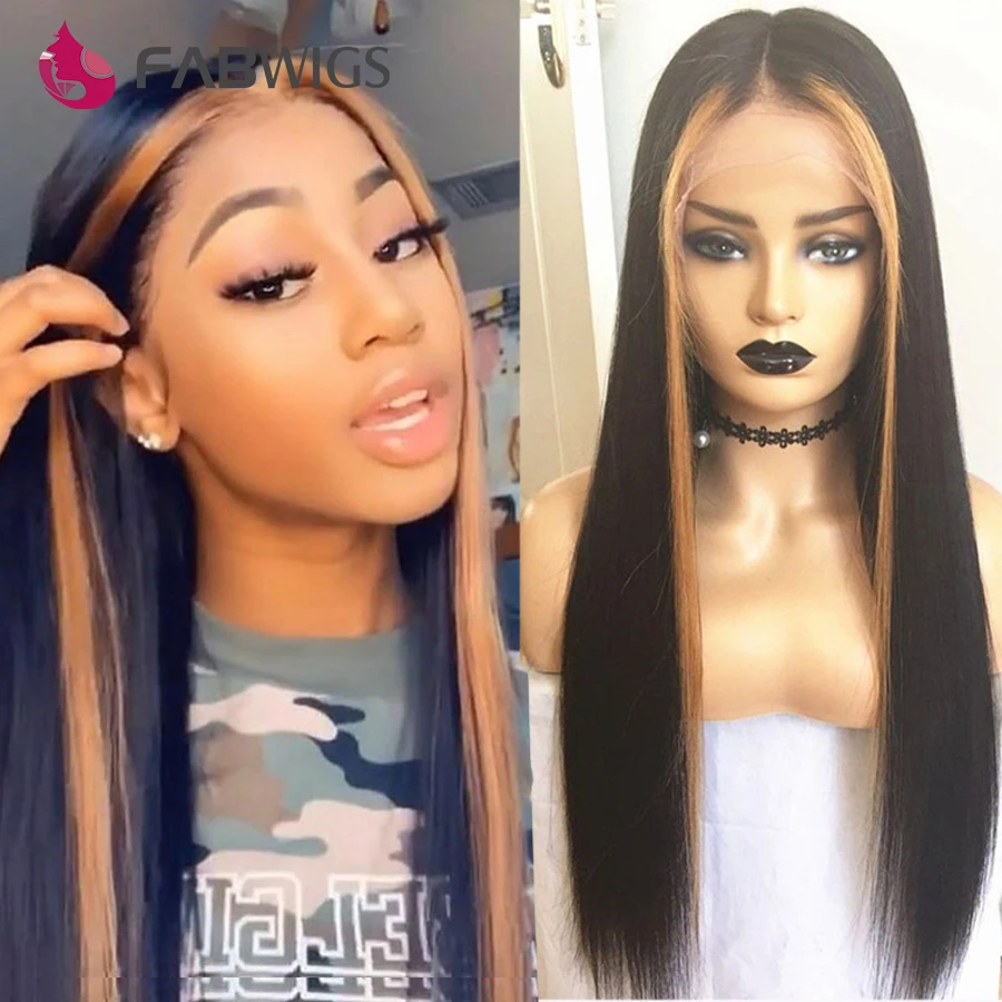 Fabwigs 13x6 глубокая часть фронта шнурка человеческих волос парики Омбре медовый