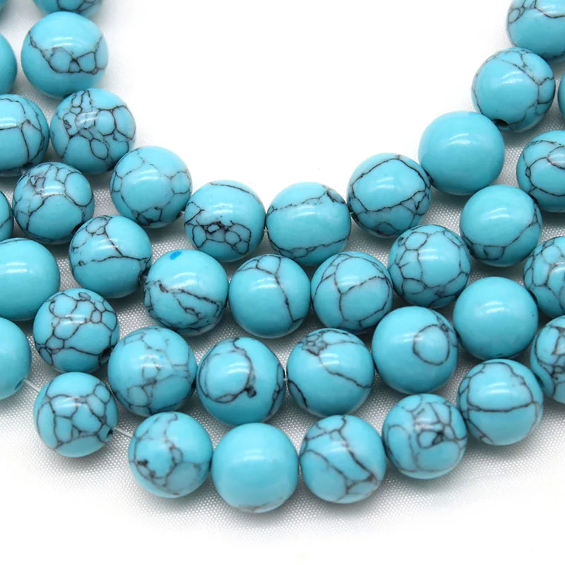 

Natural Stone Light Blue Turquoises Smooth Round Loose Spacer Beads 15" Strand 4 6 8 10 12 MM Pick Size For Jewelry Making DIY