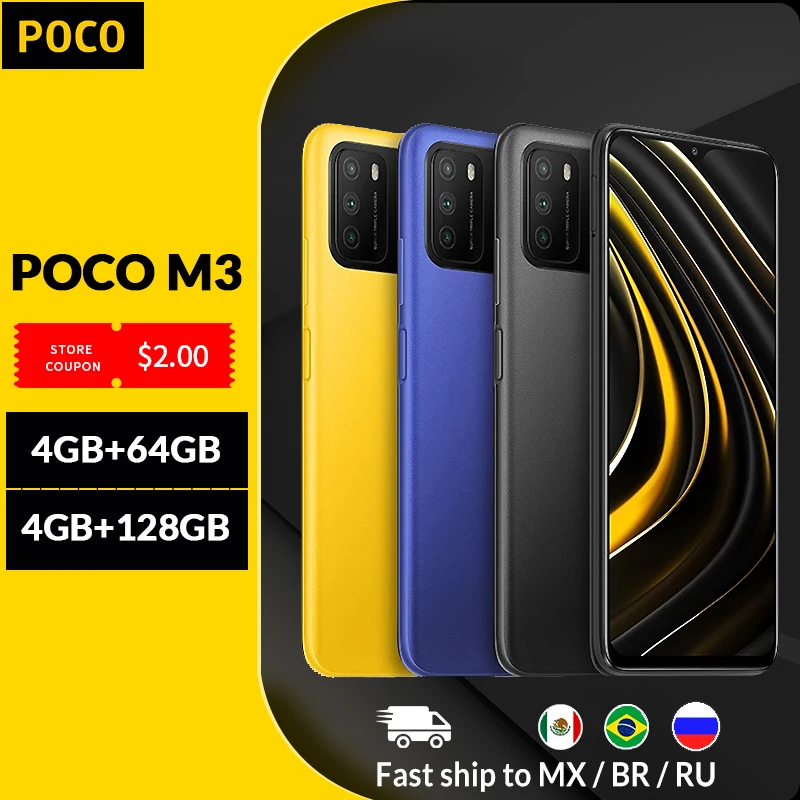 Глобальная версия смартфона POCO M3 4 Гб 64 Гб/128 ГБ Восьмиядерный Snapdragon 662 дисплей 6 53