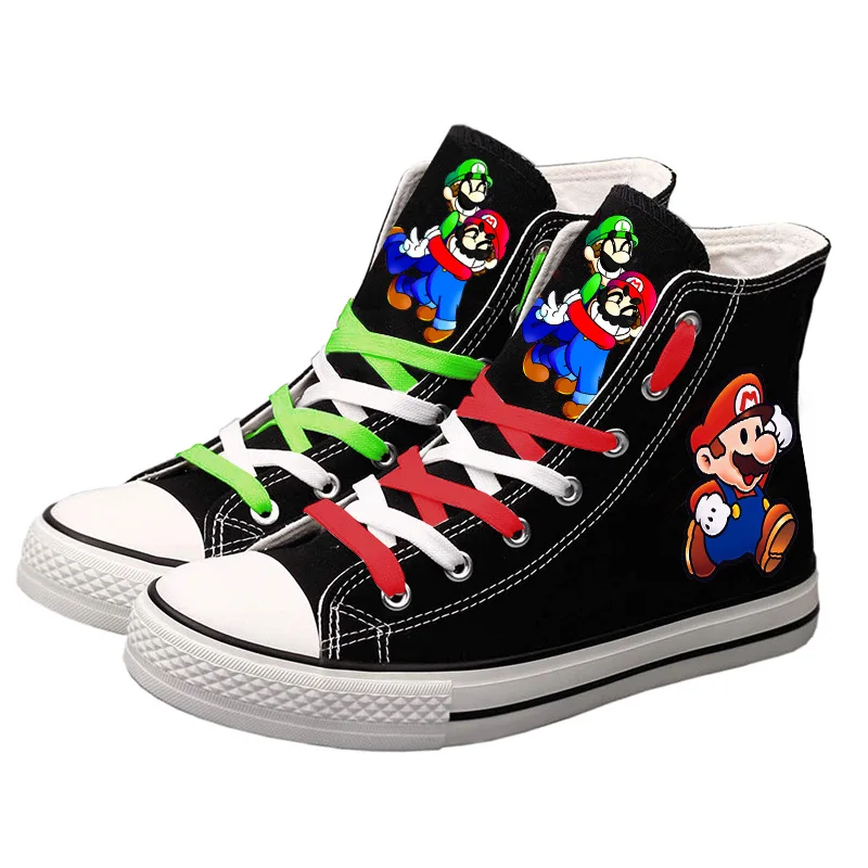 Cute Super Mario Printed Sneakers Women Men Canvas Cartoon Casual Teenagers Student Boy and Girl Sports Shoes | Обувь