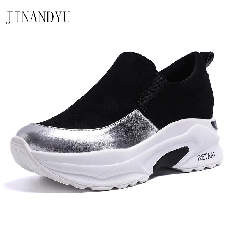 Женская обувь без застежки кроссовки на платформе черная толстой подошве