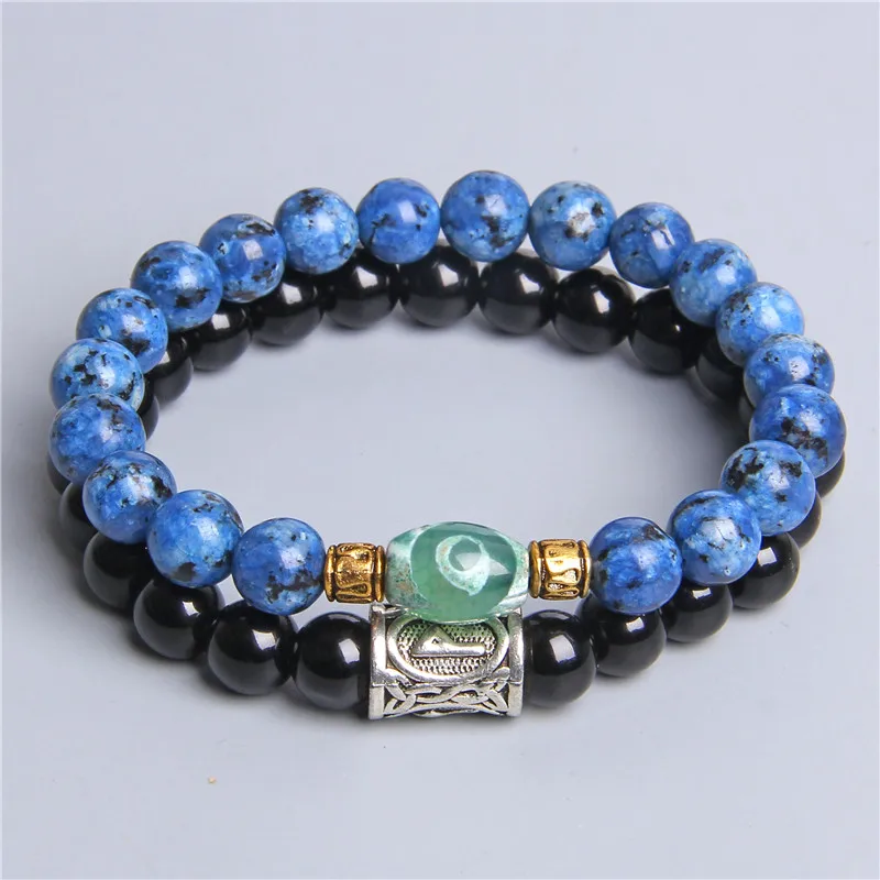 2 пары браслетов мужской модный старинный Dzi Агаты браслет для женщин синий