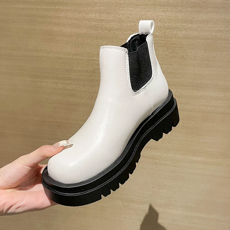 

Botas De Mujer Women Ankle Boots Leather Martin Flat Platform Winter Waterproof Ladies Woman Non-Slip Solid 2021 Chaussure Femme