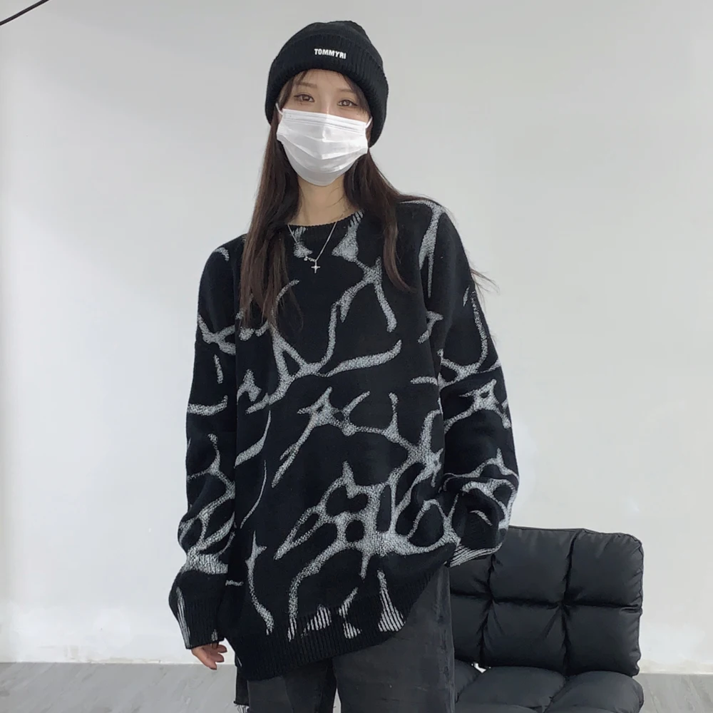 

Goth Vintage Sweaters Fashion Winter Clothes Women Oversized Sweater Knitted Long Sleeve Top Gothic Clothes Y2k pullover Kawaii