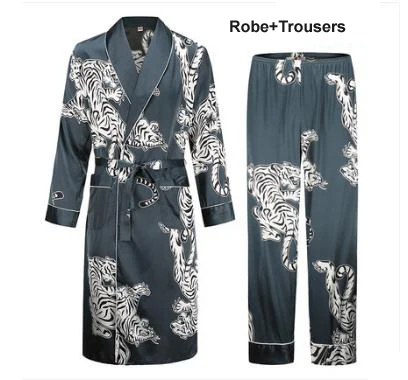 Robe set 4 Мужской банный халат, мужские атласные шарфы, пижама с принтом тигра, мужская летняя одежда, мужская атласная пижама, Свободная Домашняя одежда - Цвет: Robe set 4