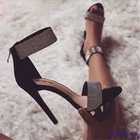sparkling apricot black diamond crystal high heels women sandals new summer sexy club heels sandals women 35 43
