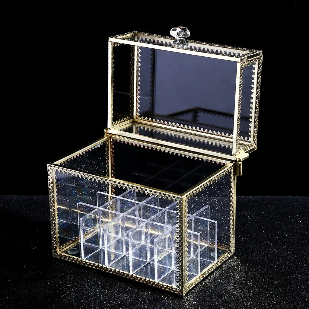 Органайзер для макияжа прозрачный из закаленного стекла большая настольная