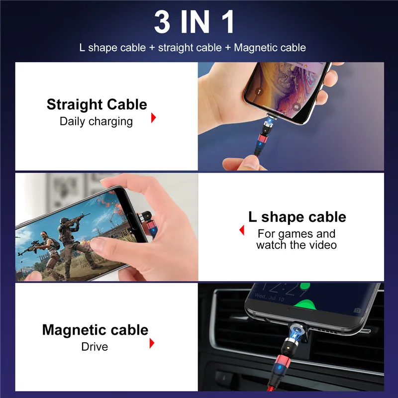 LED 540 Magnetic USB Cable Fast Charging type C Magnet Charger Micro For iPhone 12 Xiaomi oppo mi Samsung Huawei | Мобильные