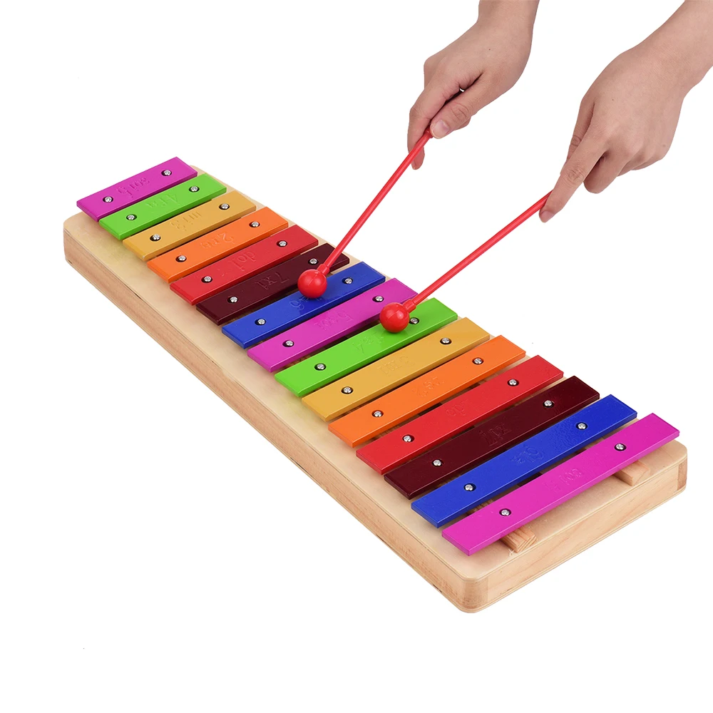 Kids Toy 15-Note Xylophone Glockenspiel Colorful Wooden Base Aluminum Bars with Mallets Percussion Musical Instrument Gift |