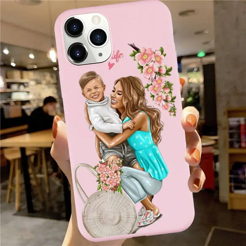 

Baby Mama Super Mom Girl Phone Case Pink Candy Color for iPhone 6 7 8 11 12 s mini pro X XS XR MAX Plus