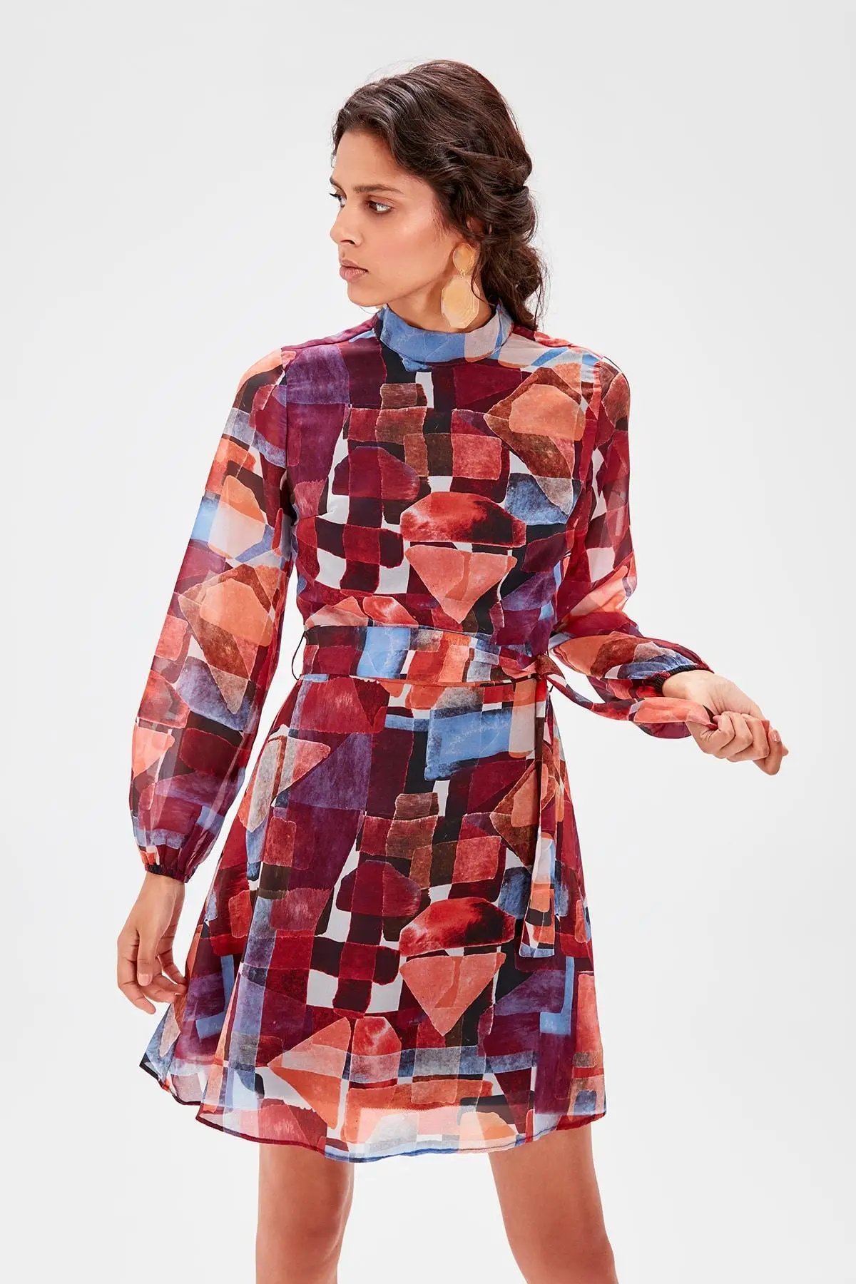 Платье без бретелек с разноцветным узором Trendyol TWOAW20EL0499