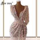 Женское вечернее платье с юбкой годе, длинное розовое платье с V-образным вырезом, расшитое бисером, с разрезом сбоку и одним рукавом