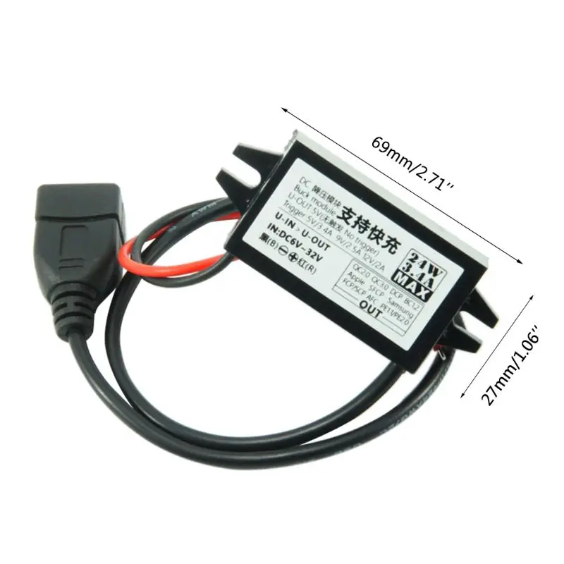 

DC-DC Converter Module input 6V~32V to 5V~12V 24W(Max)USB Step Down Power Output Adapter Car Potting Waterproof Power Supply