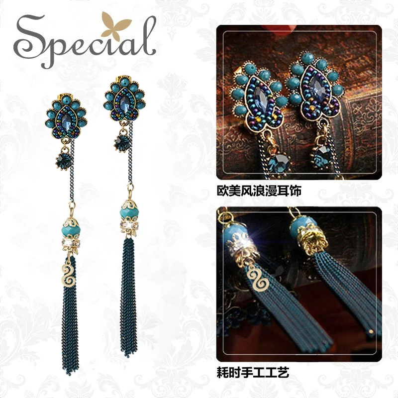 Специальные Новые Модные серьги с кисточками длинные капли стразы клипсы