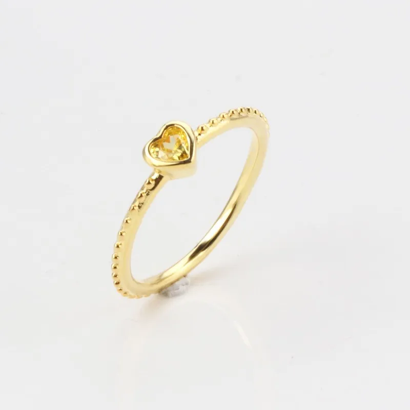 

Original 925 Sterling Silver Pan Ring Shiny Heart Gold With Crystal Pan Ring For Women Wedding Party Gift Fashion Jewelry