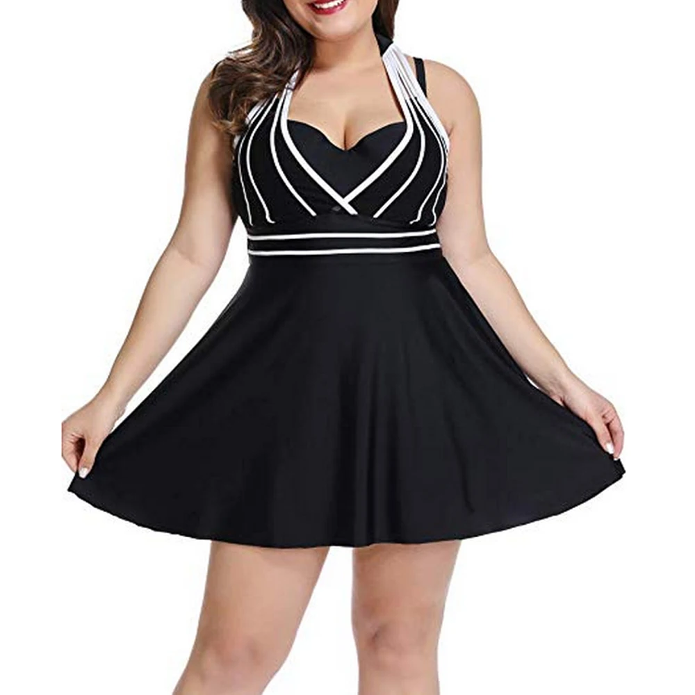 

S-5XL Plus Size Two Piece Swimwear Women 2021 Sexy Halter Black Tankini Swimsuits with Shorts Beach Swim Wear Dress Bathing Set