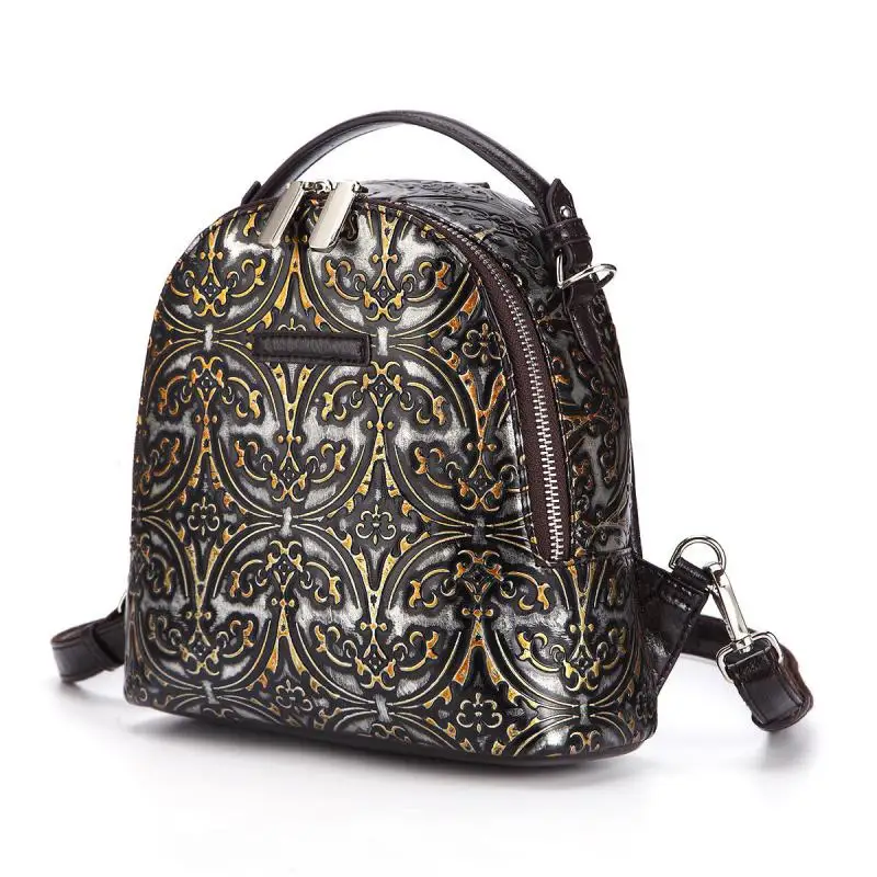 Женский маленький дорожный рюкзак Johnature из натуральной воловьей кожи ручной