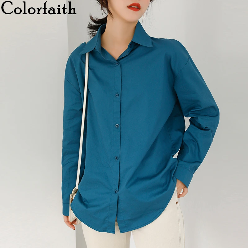 Женская однобортная блузка Colorfaith элегантная повседневная однотонная свободного