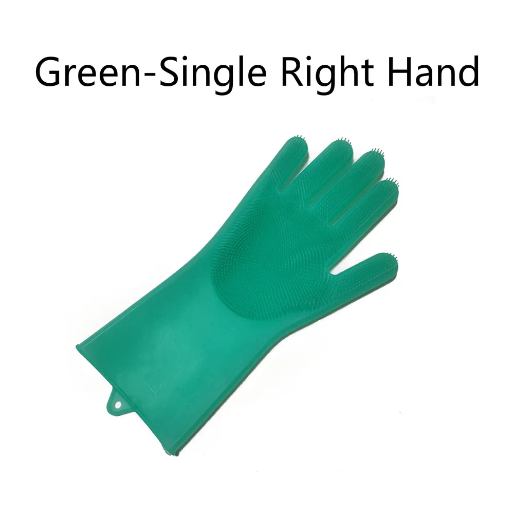 Green-Right Hand Одна силиконовая щетка для мытья посуды, перчатки для мытья автомобиля, перчатки для мытья посуды, кухонные аксессуары - Цвет: Green-Right Hand